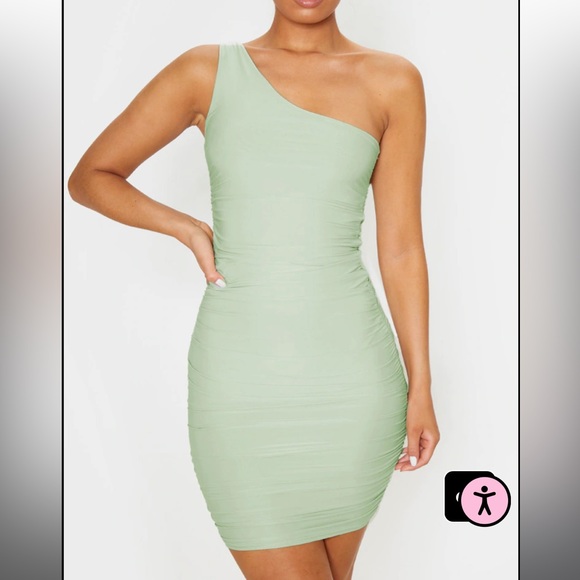 PrettyLittleThing Dresses Sage Green One Shoulder Ruched Bodycon Dress Poshmark